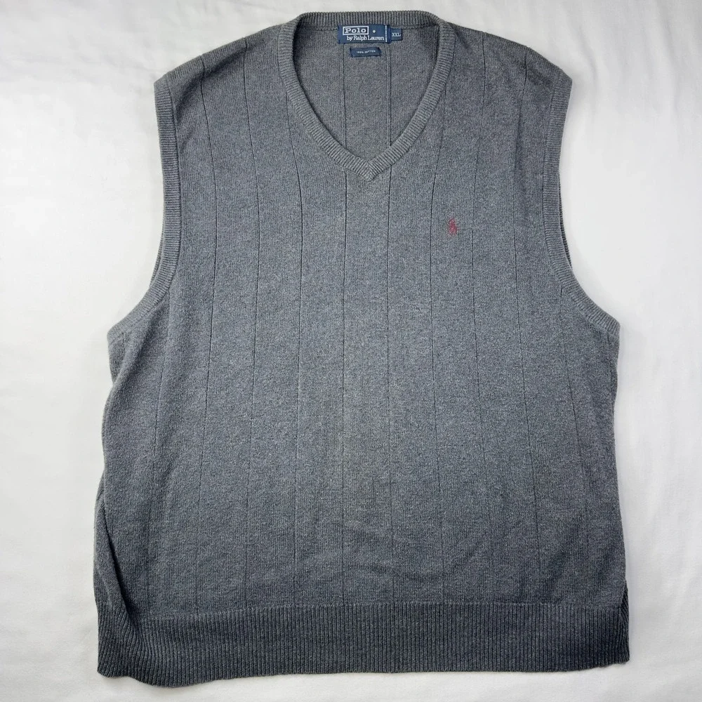 Polo Ralph Lauren Men's Cable Knit V-Neck Sweater‎ Vest XXL Gray w Red Pony